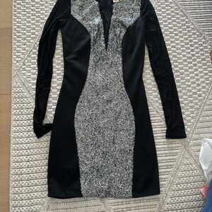 Arden B Black and Silver Long Sleeve Dress